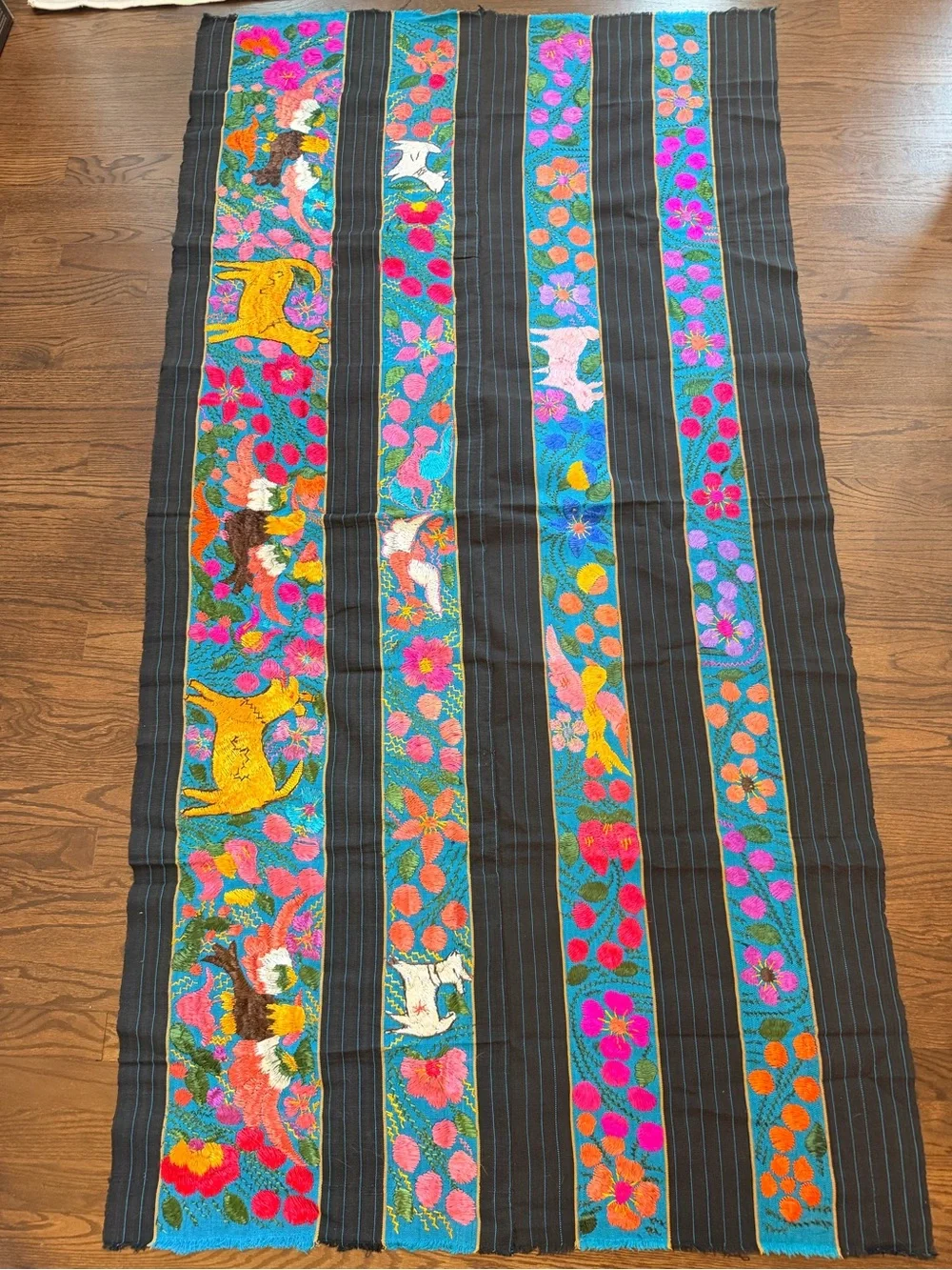 Vintage Mexican Folk Art Tapestry- Hand Embroidered Nahua Acatlán Enredo 74”x38”